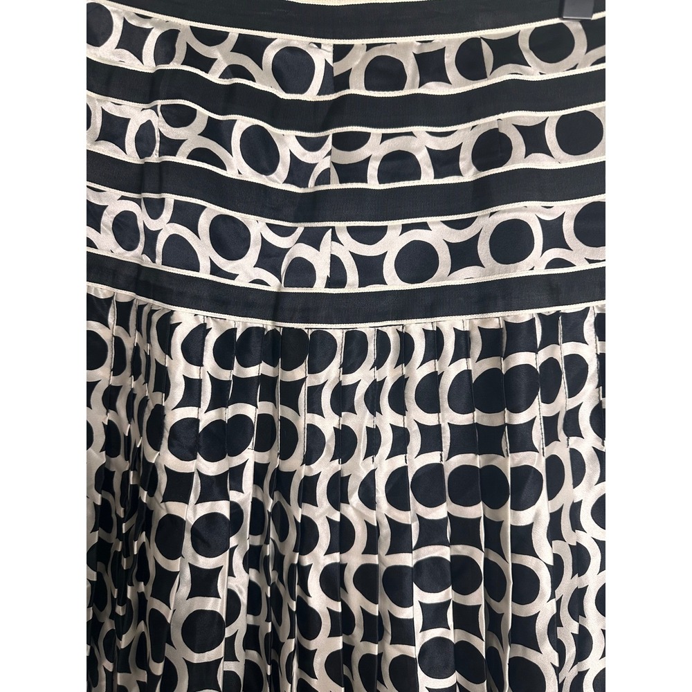 Charles Chang-Lim‎ Black White 100% Silk Geometric Circle Pleated Skirt Size 6 - Picture 2 of 8